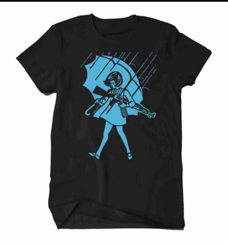 Girl Holding Umbrella On Black T-Shirt GIF