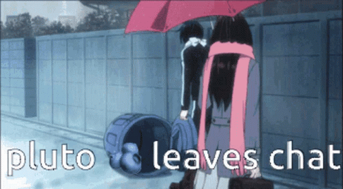 Girl Holding Umbrella Saying Pluto Leaves Chat