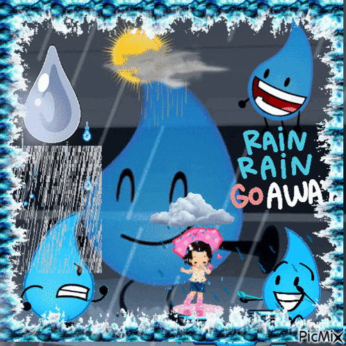 Girl Holding Umbrella Saying Rain Rain Go Away
