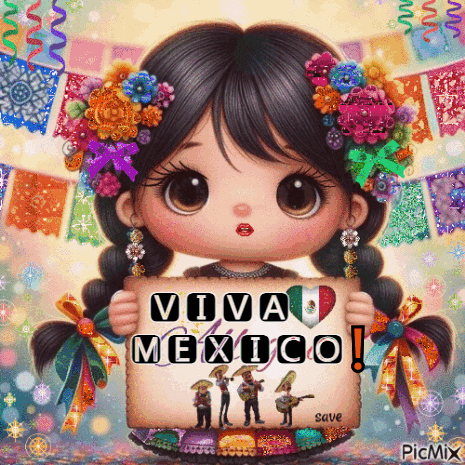 Girl Holding Viva Mexico Sign
