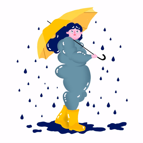 Girl Holding Yellow Umbrella On Rainy Day GIF
