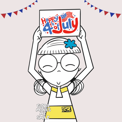 Girl Holds Up Sign Saying Happy 4th of July