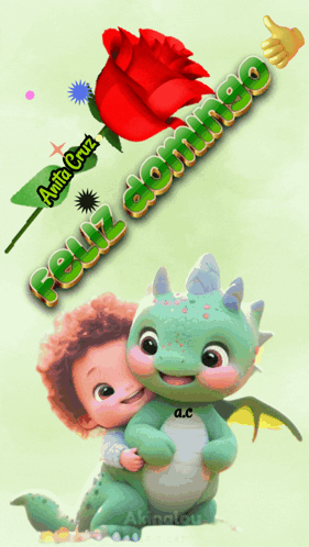 Girl Hugging Green Dragon Feliz Domingo GIF