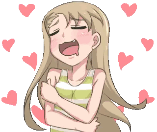 Girl Hugging Herself with Pink Hearts