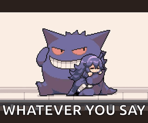 Girl Hugging Purple Monster Saying Whatever