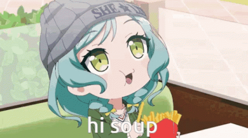 Girl in Beanie Holding French Fries Saying Hi Soup