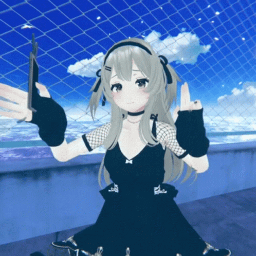 Girl in Black Dress and Fishnet Gloves