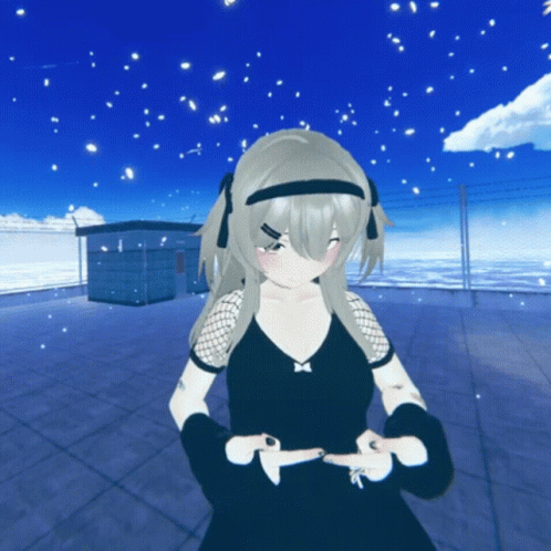 Girl in Black Dress Pointing at Herself Video Game