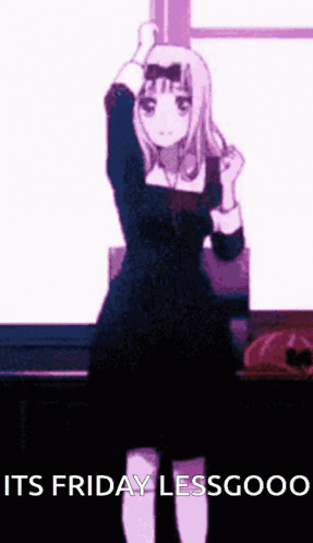 Girl in Black Dress Saying Its Friday Lessgood