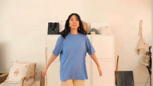 Girl In Blue Dress Turn Around GIF