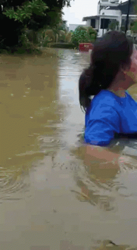Girl In Blue Flooded GIF