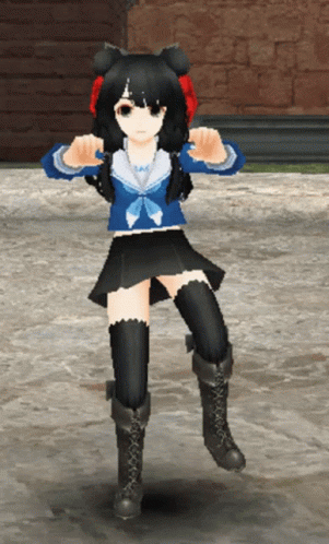 Girl in Blue Top and Black Skirt Standing on One Leg