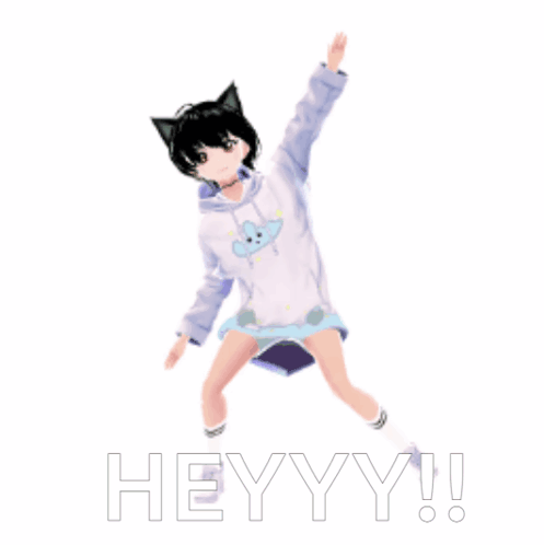 Girl in Cat Hoodie Jumping with Heyyy