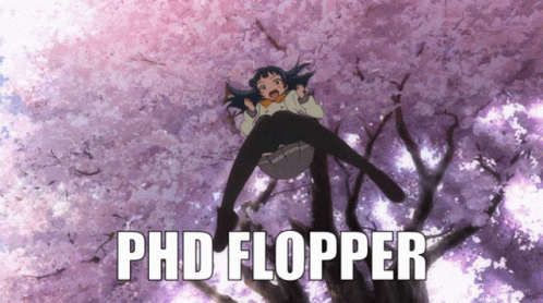Girl in Cherry Blossom Tree Saying PhD Flopper