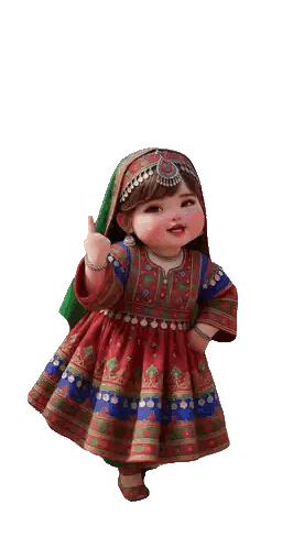 Girl in Colorful Dress with Green Veil