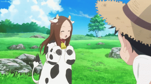 Girl In Cow Costume Next To Boy In Straw Hat GIF
