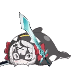 Girl in Dolphin Costume Holding Sword