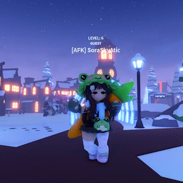 Girl In Frog Hat Walking Snowy Street GIF