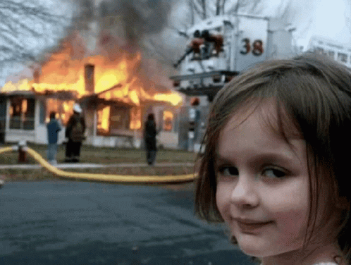 Girl in Front of Burning House and Fire Truck