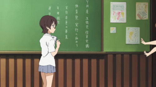 Girl in Front of Chalkboard With Chinese Writing