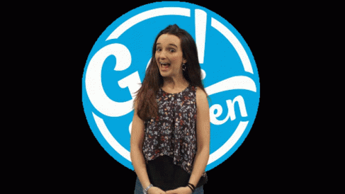 Girl in Front of Logo Saying Go