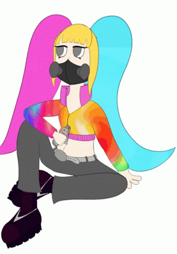 Girl In Gas Mask And Rainbow Top GIF