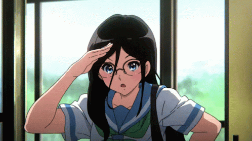 Girl in Glasses Saluting Out Window