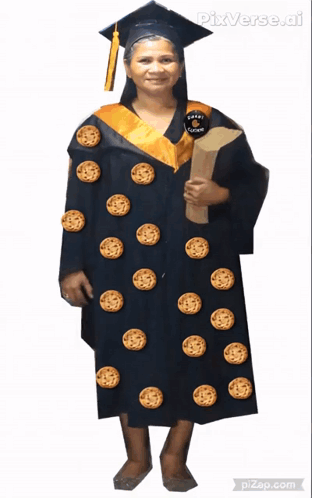 Girl In Graduation Cap And Gown Holding Cookie GIF