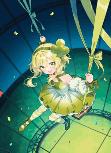 Girl in Green and White Dress Swinging