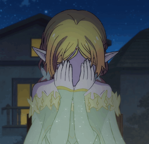 Girl in Green Dress Covering Face