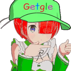 Girl in Green Hat Saying Getgle