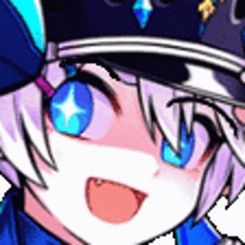 Girl In Hat With Blue Eyes And Purple Hair GIF