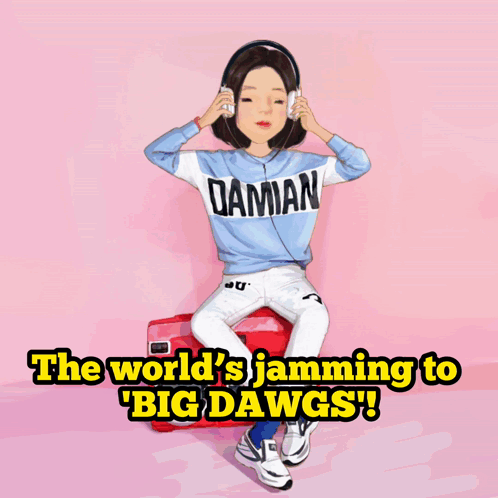 Girl In Headphones And Damian Shirt GIF