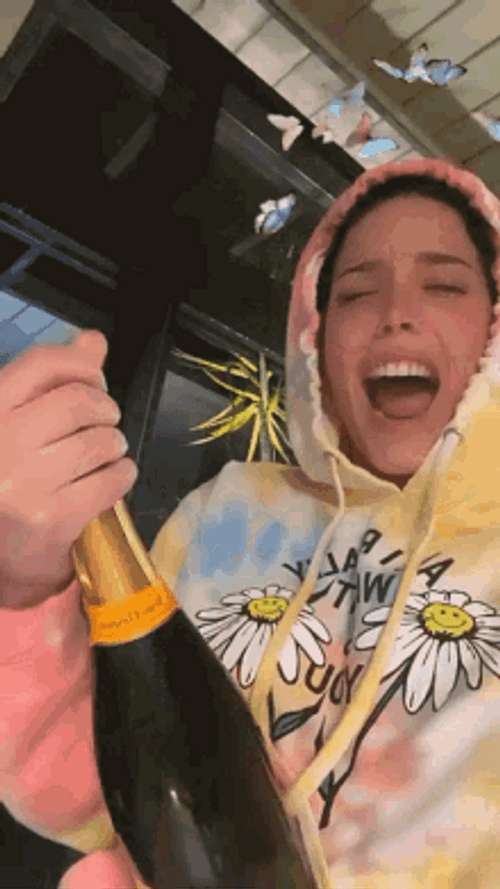 Girl In Hoodie Champagne Popping GIF