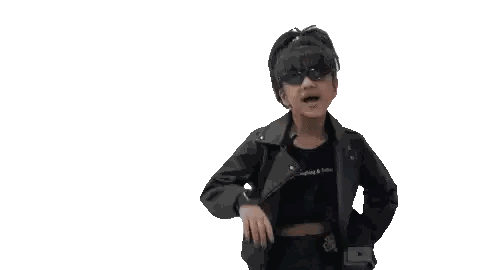 Girl in Leather Jacket and Sunglasses Making Funny Face