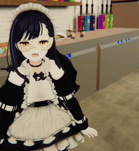Girl In Maid Costume At Counter With A Sign GIF