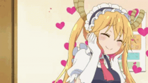 Girl in Maid Costume Smiling With Pink Hearts