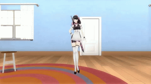Girl in Maid Outfit Standing With Stool
