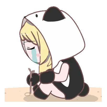 Girl in Panda Costume Kneeling With Stick