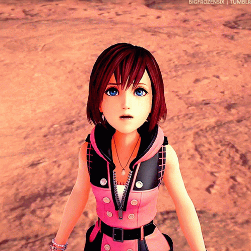 Girl In Pink And Black Outfit Standing In Desert GIF
