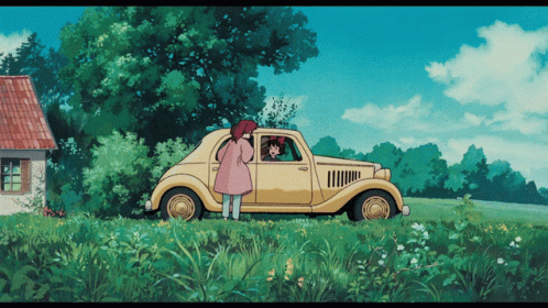 Girl in Pink Coat Beside Yellow Car in Field