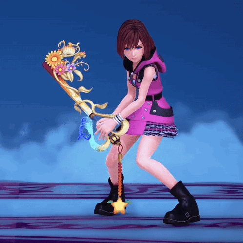 Girl In Pink Dress Holding Key With Flowers GIF