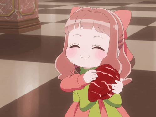 Girl in Pink Dress Holding Red Heart