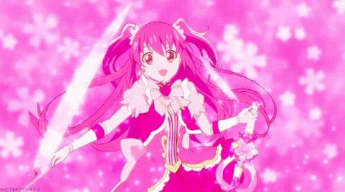 Girl In Pink Dress Holding Sword GIF