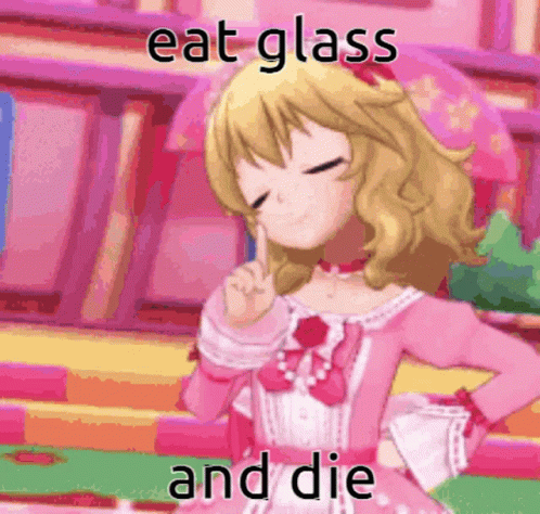Girl in Pink Dress Shushing Eat Glass and Die