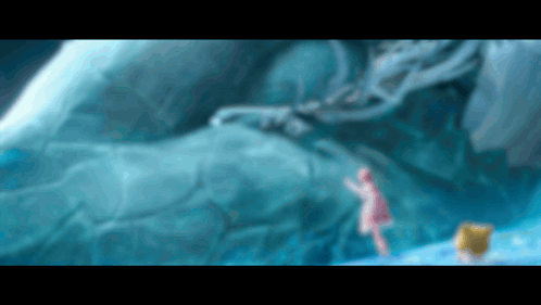 Girl in Pink Dress Standing Before Large Iceberg