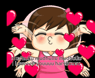 Girl In Pink Dress Surrounded By Hearts Saying I Loveeee Youuu Harshuuuu GIF