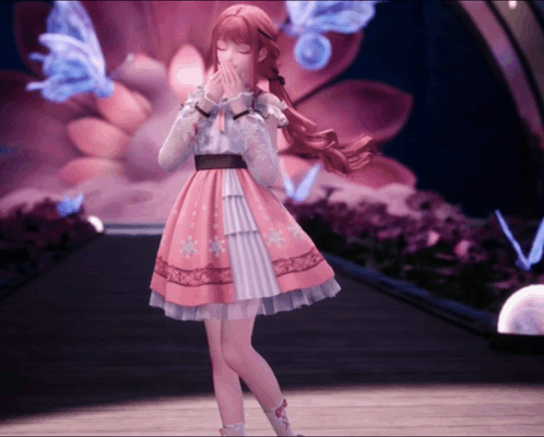 Girl in Pink Dress with Flowers