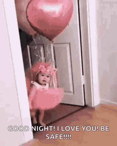 Girl in Pink Dress with Heart Balloon Good Night I Love You