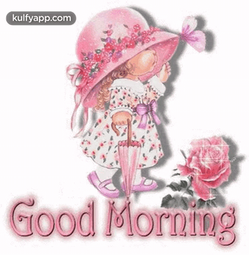 Girl in Pink Hat and Dress Holding Umbrella and Rose